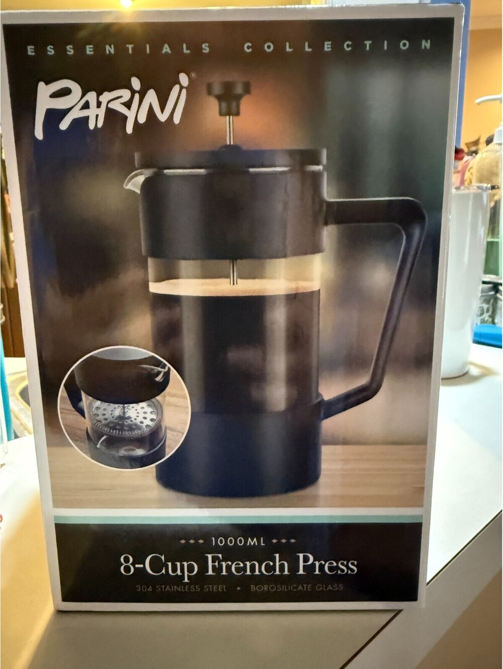 Parini Essentials 8-Cup 1000ml French Press Coffee Maker Black Matte Glass/SS